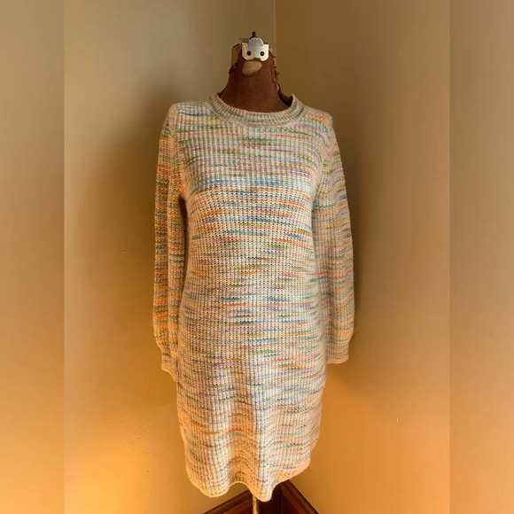 Ann Taylor LOFT Knit Space Dye Striped Balloon Sleeve Sweater Dress medium P - Picture 1 of 7